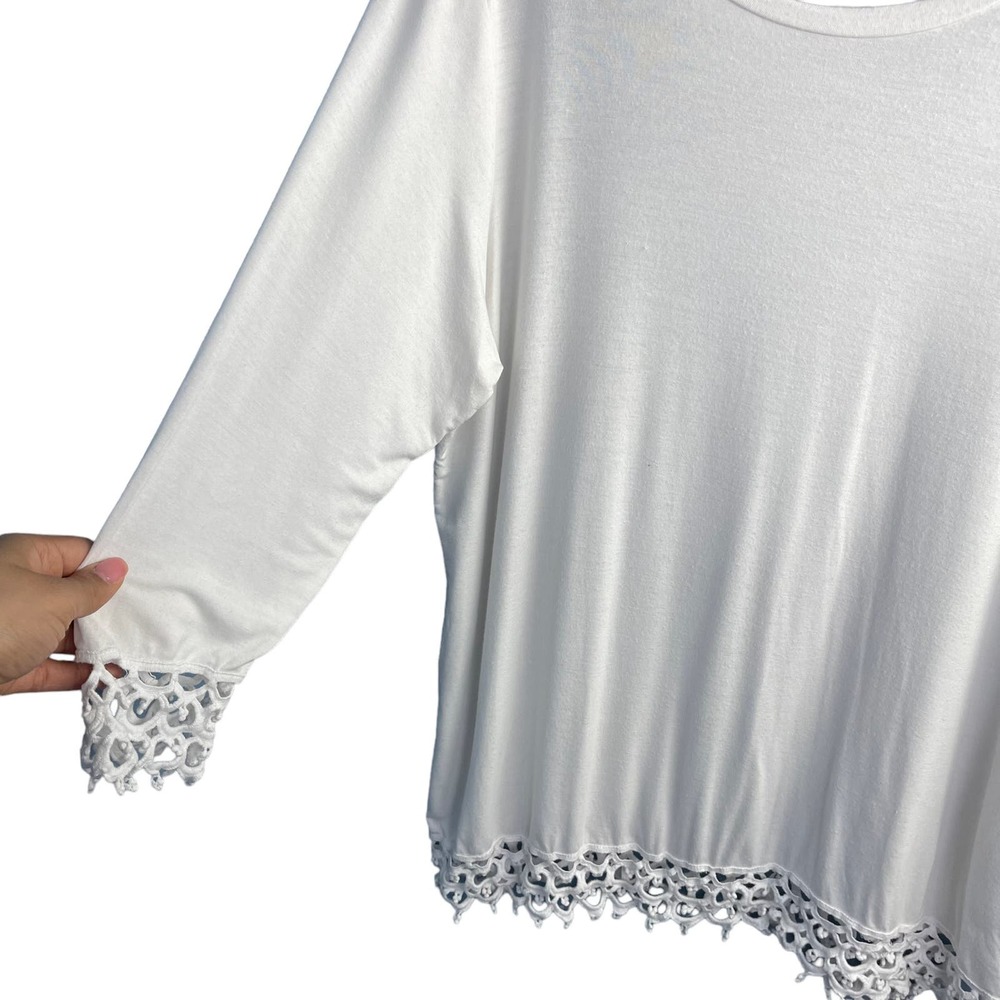 Valerie Stevens Crewneck Long Sleeve Lace Hem Pullover Top Size XL - Picture 5 of 7